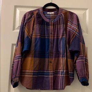 Madewell puffed sleeved, multi colored blouse